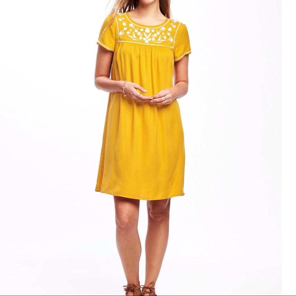 COPY - Golden Yellow Embroidered Dress - old navy-  small
